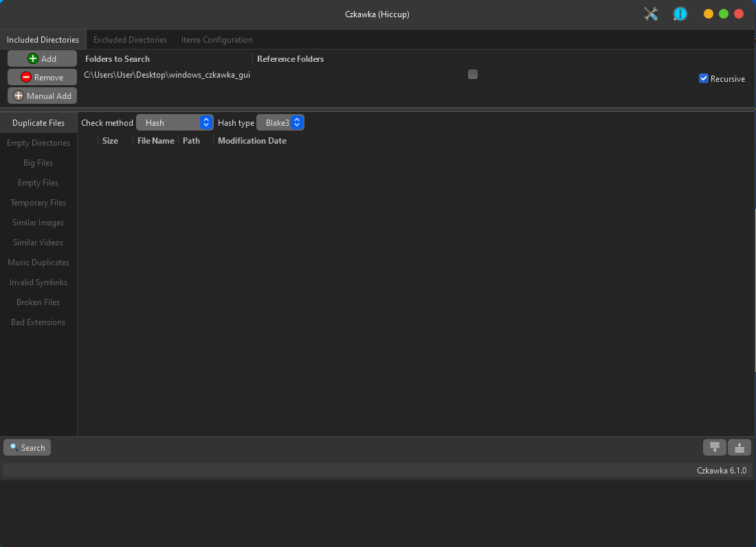Czkawka running on Windows 10 desktop