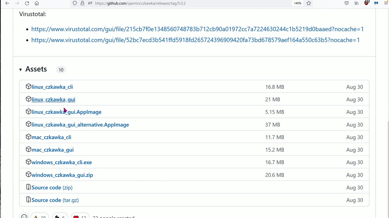 Czkawka download assets on GitHub releases page