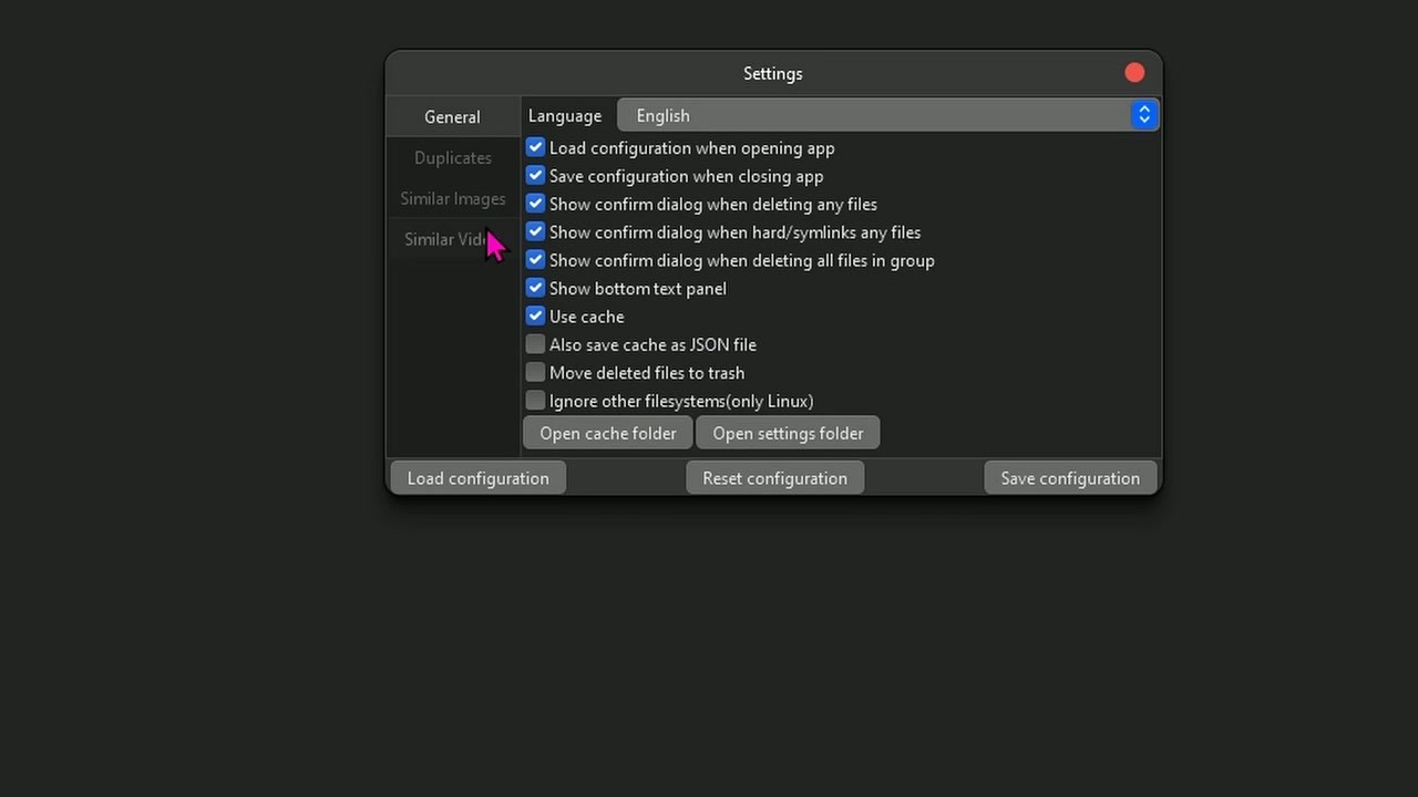 Czkawka settings configuration panel